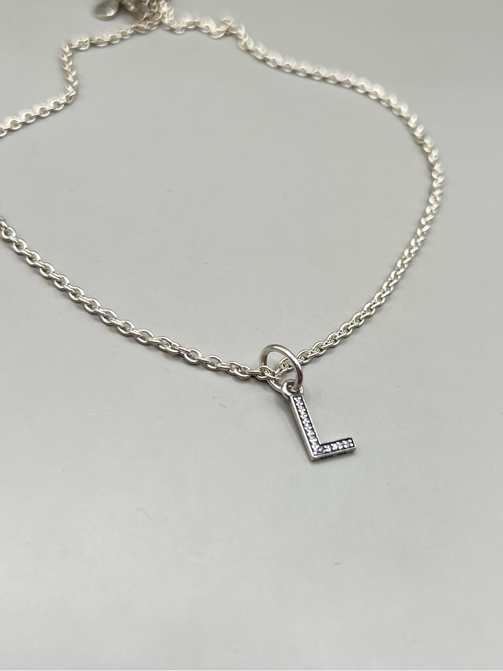 Pandora Sterling Silver Sparkling Letter L Charm Necklace